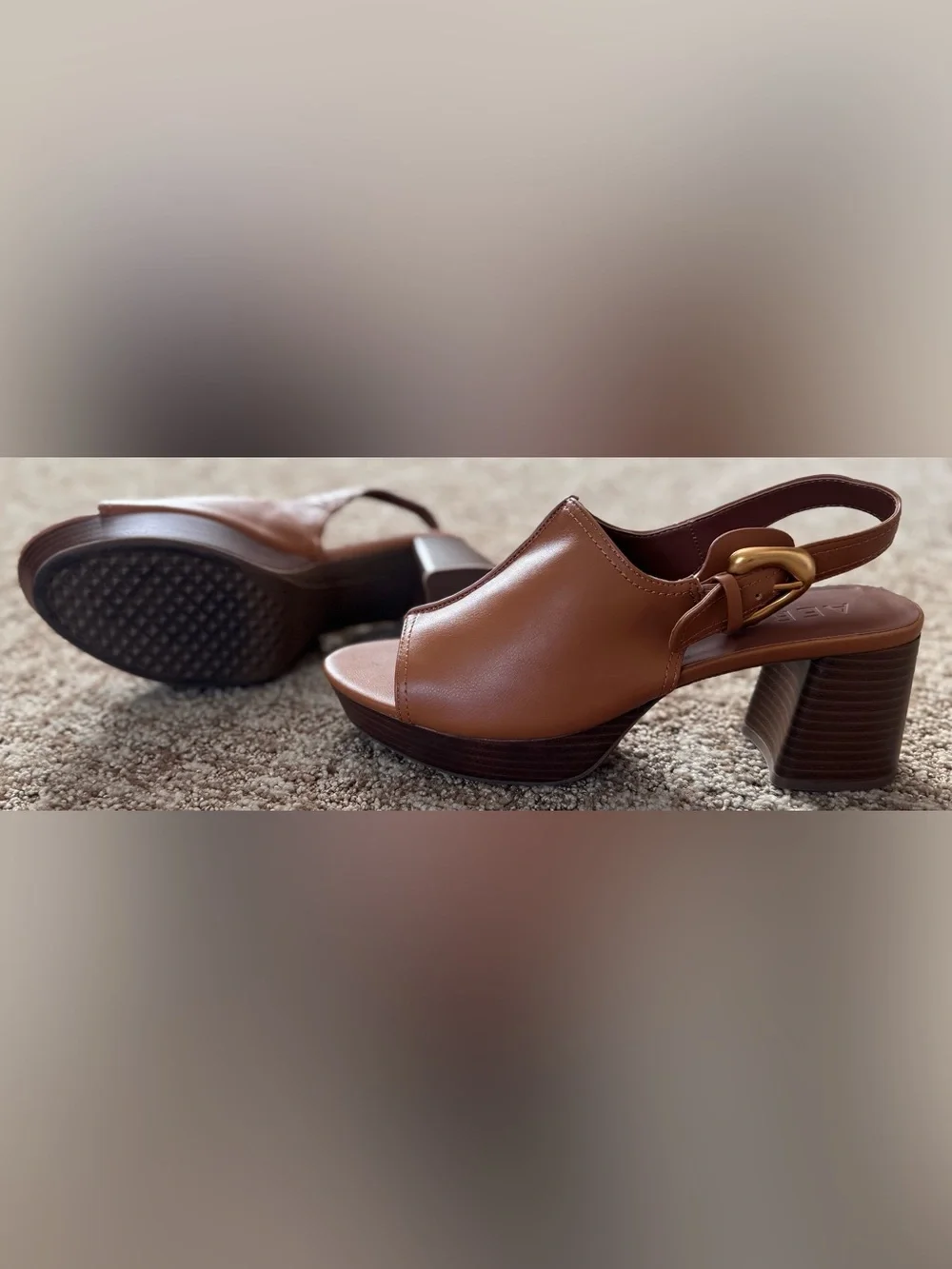 Aerosoles Chancey Platform Slingback Block Heel Sandals Tan Gold Size 9M